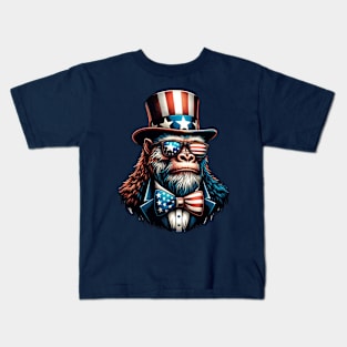 Bigfoot Uncle Sam Hat Sunglasses American Flag 4th of July Kids T-Shirt